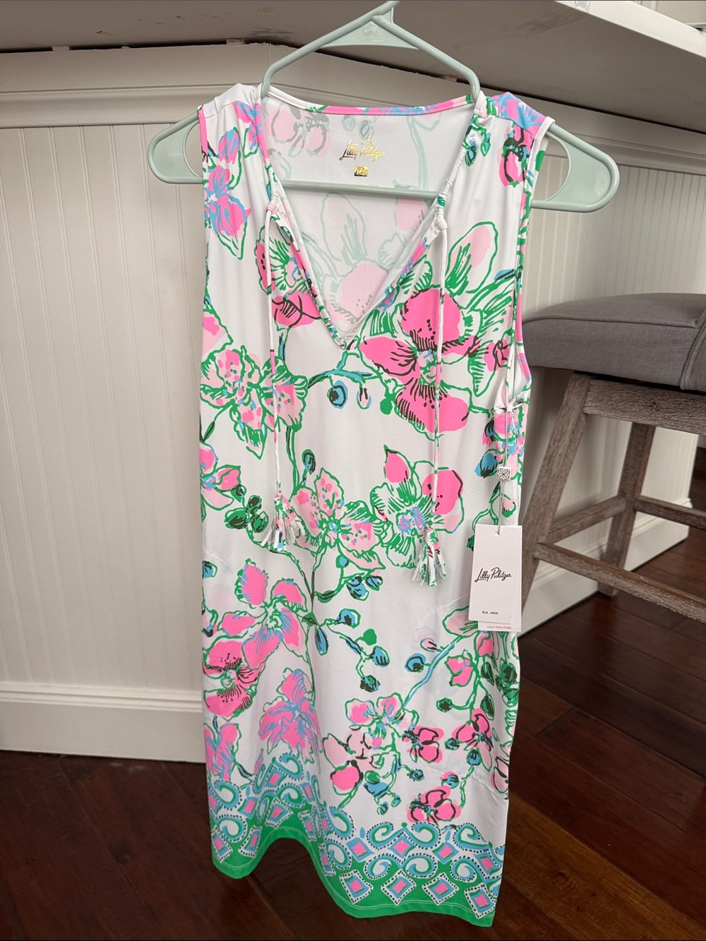 Lilly Pulitzer White Dress with Pink & Green Floral Print